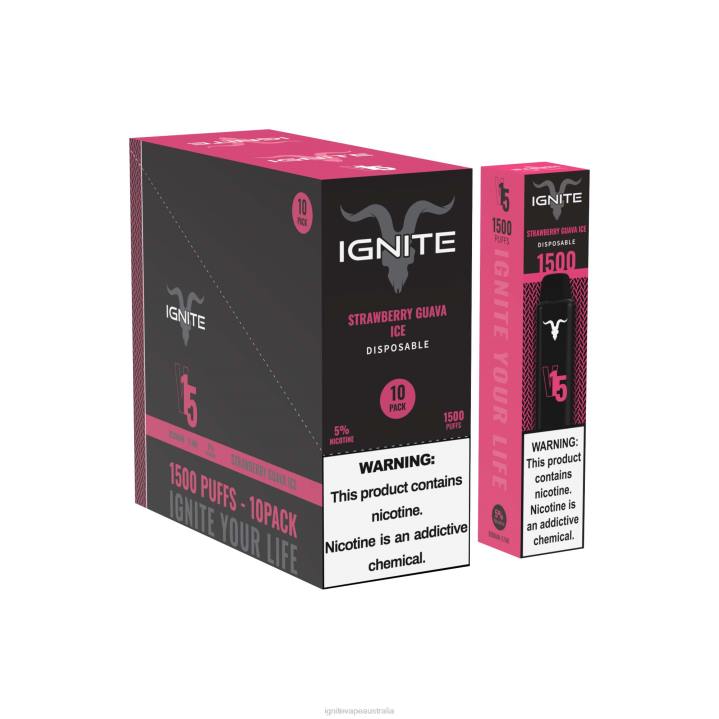 RP6R105 IGNITE V15 Vape Pen 10-Pack Ignite sydney - Strawberry Guava Ice