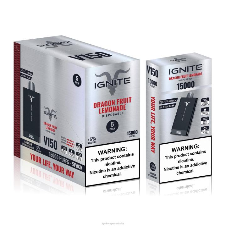 RP6R84 IGNITE V150 Vape Pen 5-Pack Ignite group Australia pty ltd - Dragon Fruit Lemonade