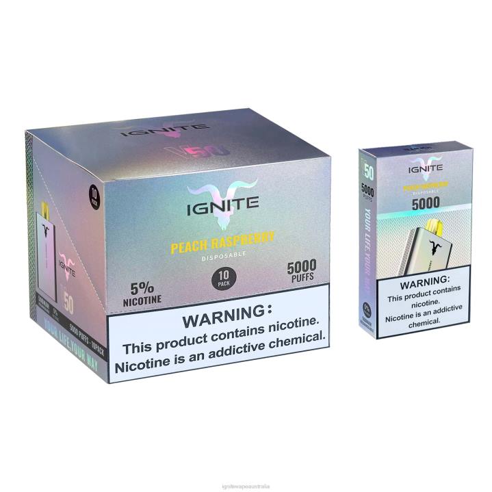 RP6R147 IGNITE V50 Vape Pen 10-Pack Ignite vape Aus - Peach Raspberry